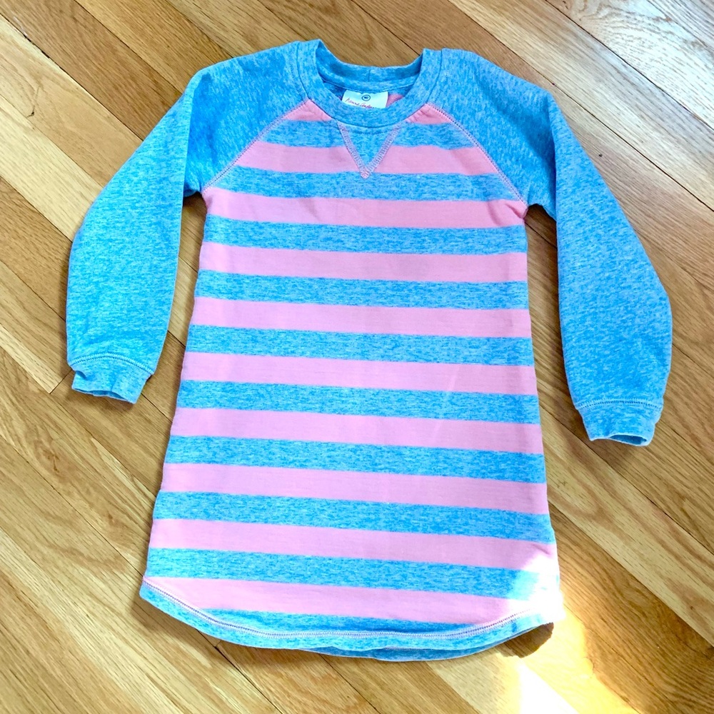 Hanna Andersson Girls’ 90/3 Pink/Grey Striped French Terry Dress